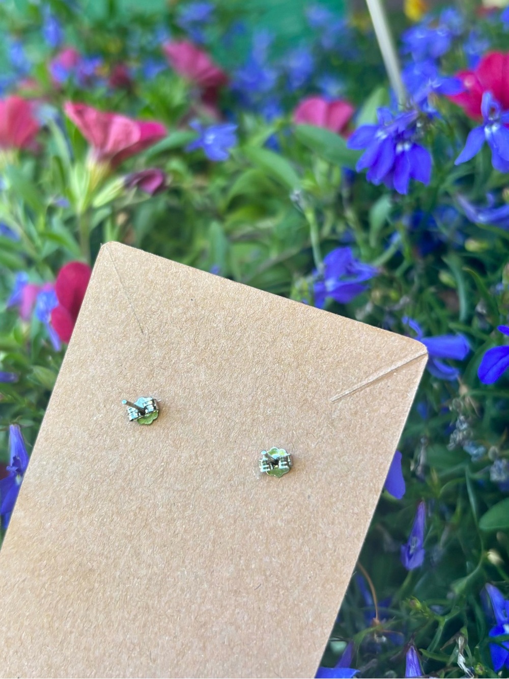 Rose Jade Stud Earrings. With sterling silver backs. - Picture 4 of 11
